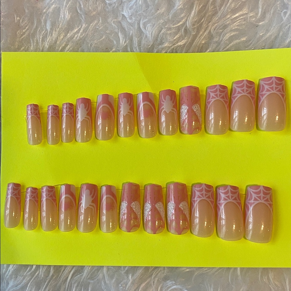 Pink and White Press-On Nails